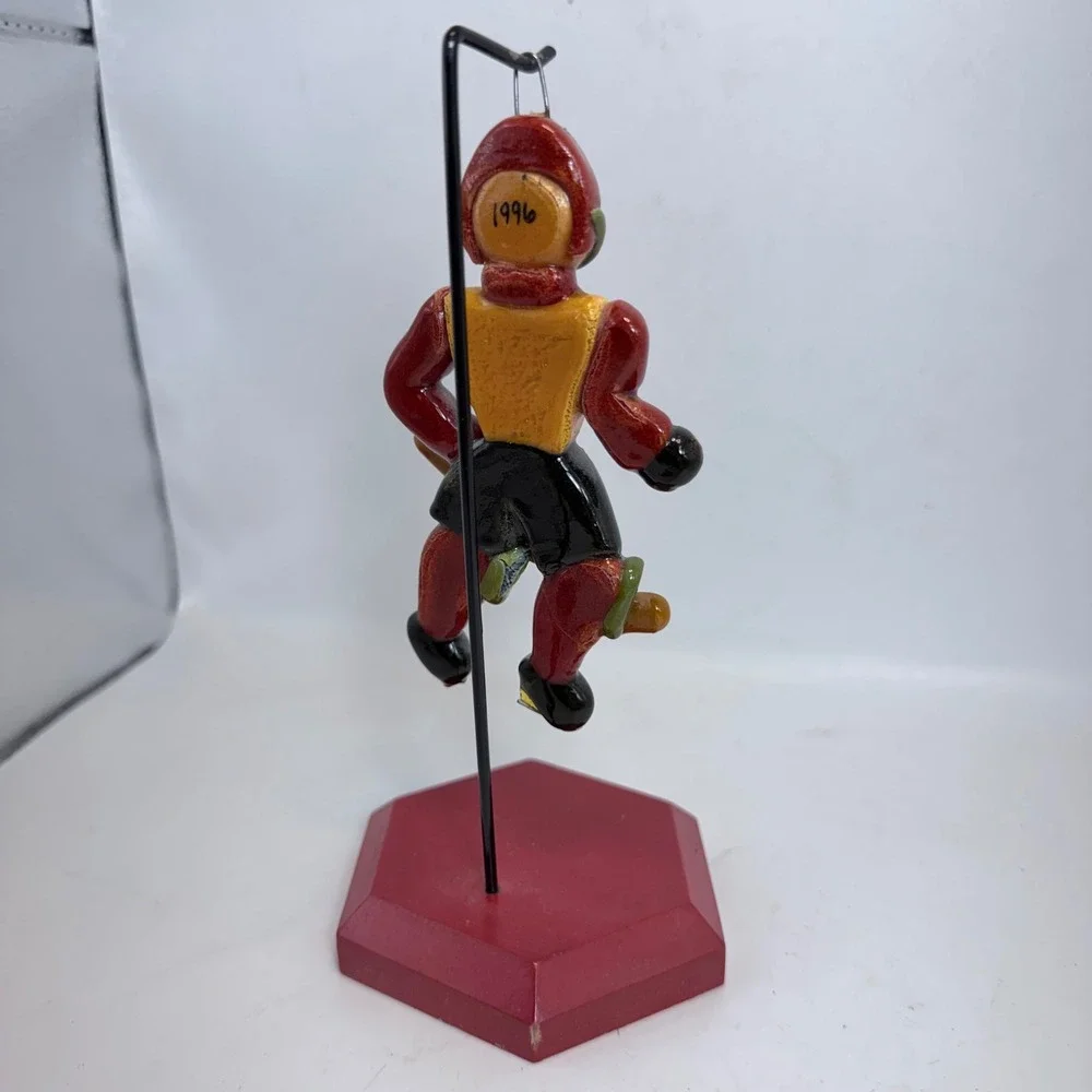Vintage 1996‎ Steve 19 Hockey Player Wooden Christmas Ornament Hand Painted Red